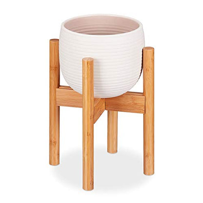 Relaxdays Bamboo Plant Stand, Adjustable, Flower Pots max. 32 cm, Pot Support, H: 35.5 cm, Natural