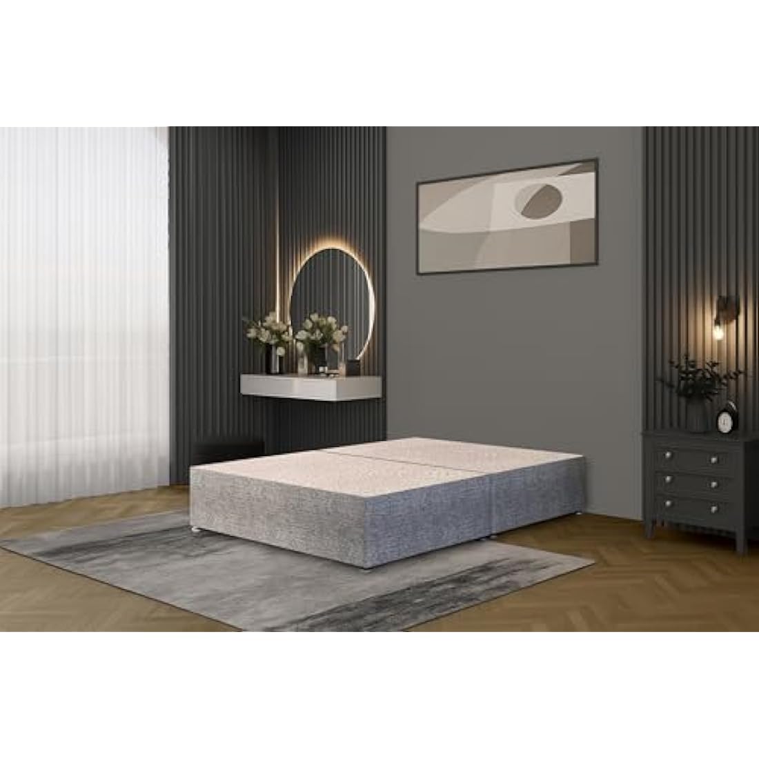 Bed Centre Tweed Grey Flexby Divan Bed Base – Upholstered Platform Frame | King (5FT) | Optional Headboard & Storage Drawers | Strong Timber Frame | UK Made