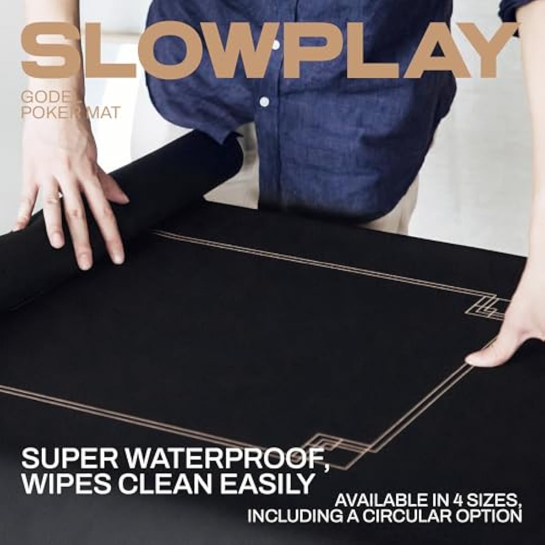 SLOWPLAY Godel 120cm Round Poker Mat for Texas Hold'em | Poker Table Top with Extra Water Repellency, Hemmed Edges, Noise Reduction | Super Portable for Gaming Everywhere (Black and Champagne Gold)