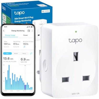 Tapo Mini Wi-Fi Smart Plug, Matter Certified Energy Monitoring, Voice Remote Control, Works with Alexa, Schedule & Timer, Simulated Home Presence, Alexa Plug (Tapo P110MA)