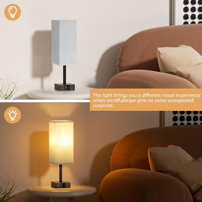 Aooshine Grey Bedside Lamps Set of 2, 3-Way Dimmable Table Lamp with USB-C+A Charging Ports,Lamps for Bedroom with Grey Linen Fabric Shade(Bulbs Included)