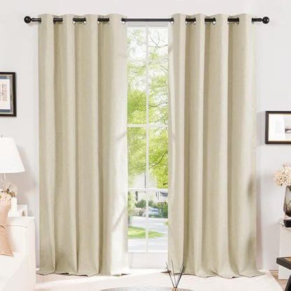 Deconovo Soft Faux Linen Blackout Curtains Energy Saving, Noise Reduction, Stylish Thermal Eyelet Curtains for Living Room, W46 x L90 Inch Oatmeal Beige One Pair