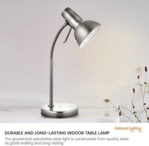 National Lighting Table Lamp– Bedside Lamp with USB Port – Gooseneck Desk Light with Charging Port – LED Reading Light Bedside Table Lamp for Bedroom Livingroom Dining Room and Kitchen 7W GU10