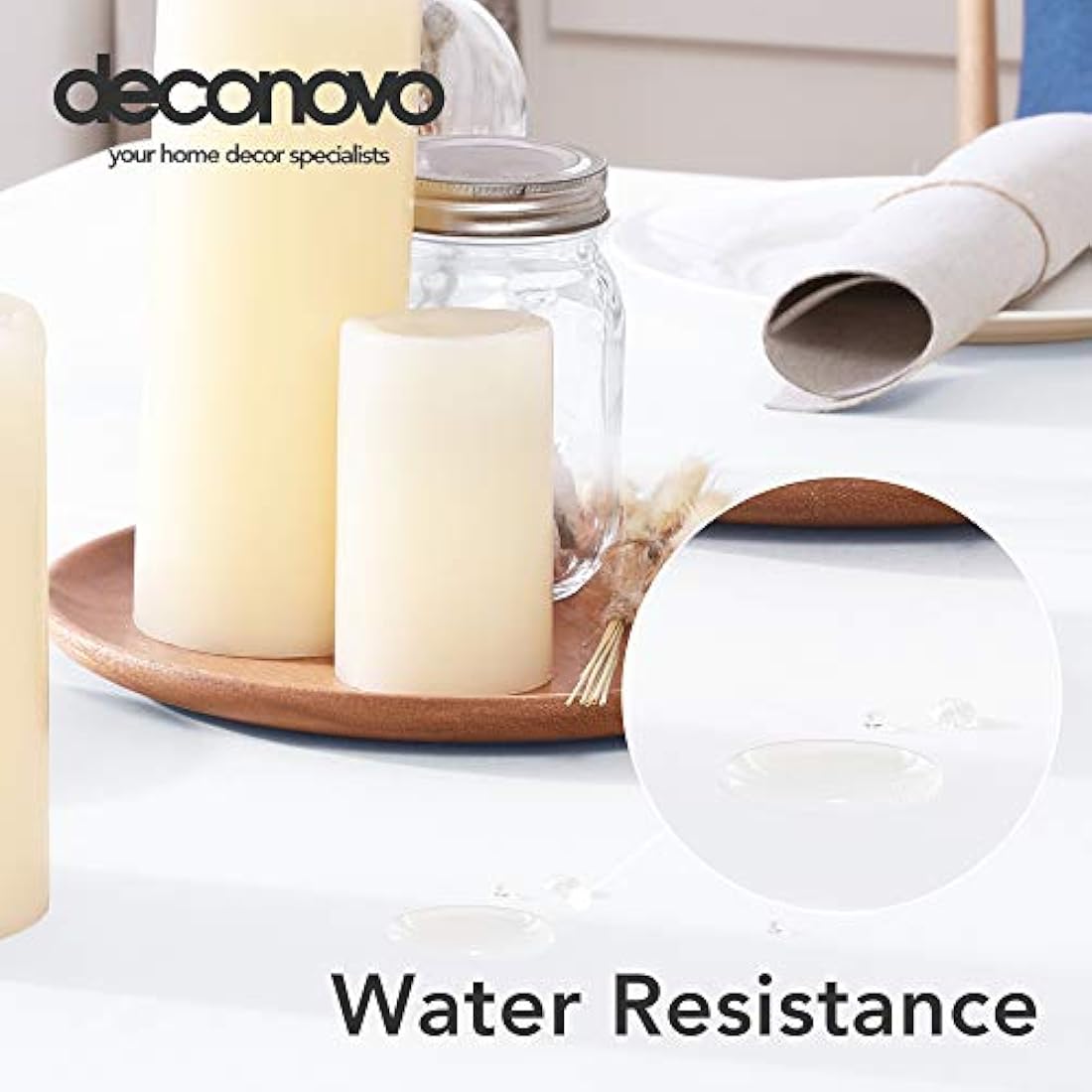 Deconovo Christmas Decorations Home Decorative Oxford Wipeable Tablecloth Rectangle Water Resistant Tablecloth for Patio Table Table 140x240cm(55x95in) White