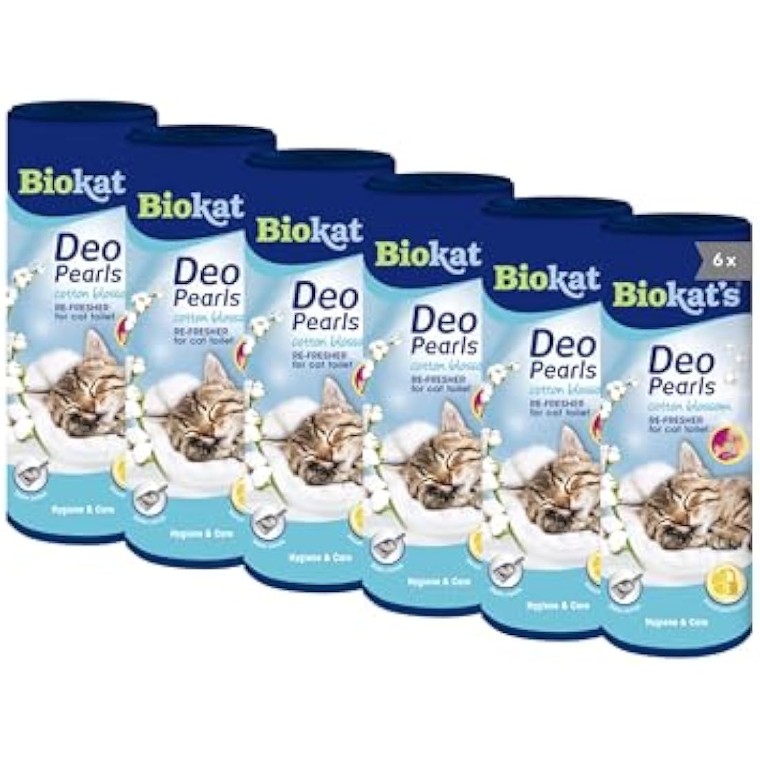 Biokatʼs Deo Pearls Cotton Blossom - Scented cat litter additive for freshness and solid clumps in the litter tray - 6 tubes (6 x 700 g)