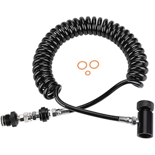 Demeras Paintball Hose for HPA/CO2, Black, Copper, Rubber, Aluminium, 4500 PSI, 1 Pack, Paintball Activities, Remote Coil Cylinder Connection Valve Hose