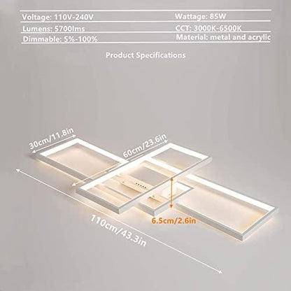 ASDMD LED Ceiling Light, 65W Modern Dimmable Ceiling Lighting, Square Ceiling Lamp with Remote Control for Living Room Dining Room Bedroom, 2700-6500K Close to Ceiling Light Fixture (White, 105CM)