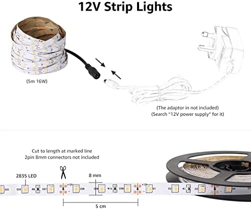 Lepro 5M LED Strip Lights, Cool White 6000K, 300 LEDs, 2300lm Bright Daylight LED Tape for Kitchen Cabinet Bar Van TV Mirror and More (12V Power Supply Not Included)