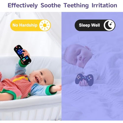 Hooku 2 Pack Silicone Teething Toys for Babies 0-6 Months, Teethers for Babies 6-12 Months, Remote Teether for Baby, Sensory Toys for Babies, Baby Chew Toys