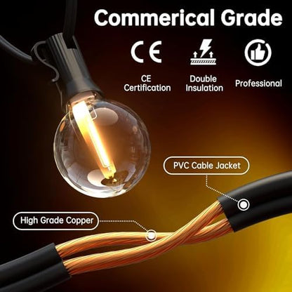 Svater Outdoor String Lights Main Powered 200FT, 60M Linkable Festoon Lights 104 LED G40 Plastic Bulbs Waterppoof IP45 Garden Lights for Patio Backyard Party Wedding Cafe