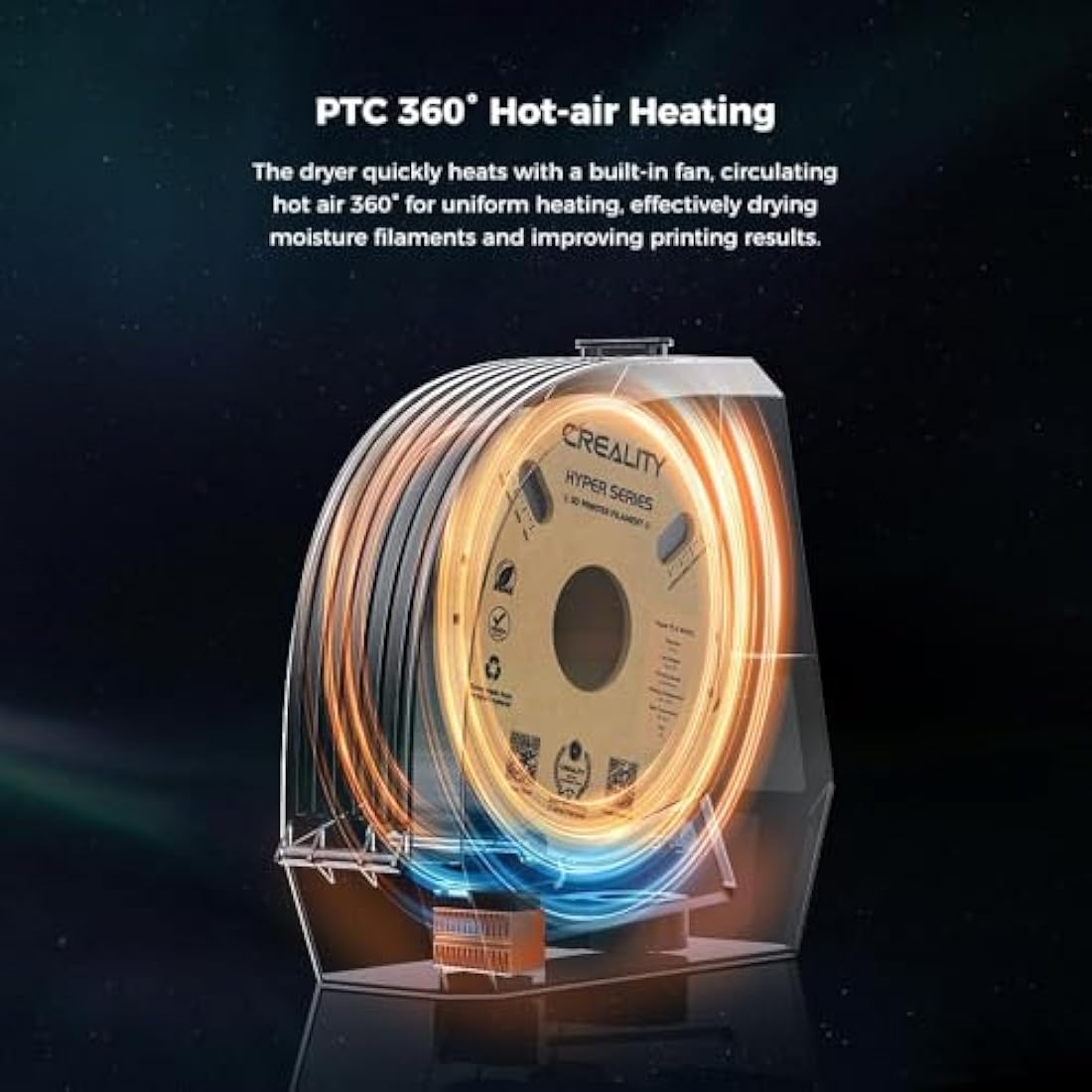 Creality Official Space PI Filament Dryer Box, 3D Printer Filament Dryer Box with 360° Heating, Upgraded Filament Dehydrator Storage Box with Fan for PLA ABS PETG TPU Nylon PA Filament 1.75MM 2.85mm