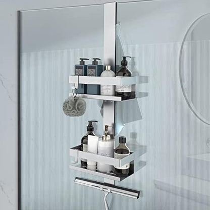 UUlioyer Hanging Shower Caddy, SUS304 Stainless Steel Over Door Shower Shelf, Bathroom Storage No Drilling (Style A - Silver)