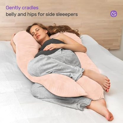 Nuliie Pregnancy Pillow for Sleeping, U Shaped Full Body Pillow Pregnancy Pillows, Maternity Pillow Support for Back, Hips, Legs for Pregnant Women, With Washable Velvet Cover (Pink)