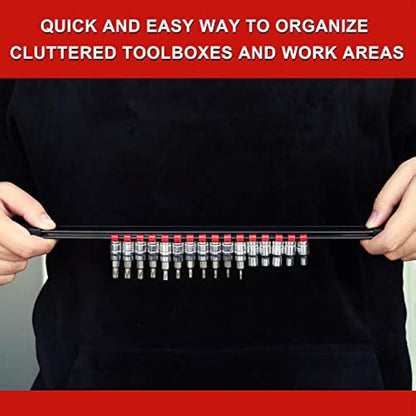 CASOMAN 9PC ABS Socket Organizer, 1/4-Inch, 3/8-Inch, 1/2-Inch, Premium Quality Socket Holders (9-Piece Set, Blue, Red, Black)