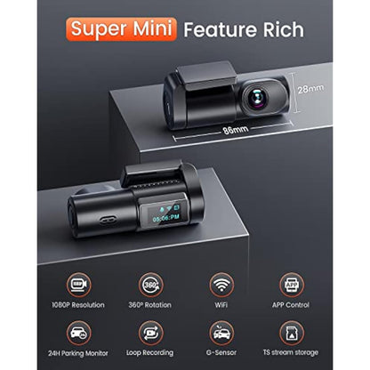 BESTSEE Dash Cam Front, 1080P Mini WiFi DashCam for Cars, Car Camera Dash with 0.96" mini screen Parking Monitor, Super Night Vision, 170° Wide Angle, App Control, G-Sensor, Easy Installation