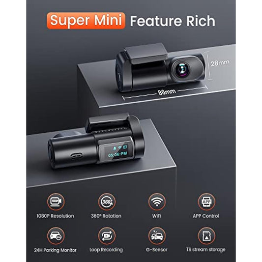 BESTSEE Dash Cam Front, 1080P Mini WiFi DashCam for Cars, Car Camera Dash with 0.96" mini screen Parking Monitor, Super Night Vision, 170° Wide Angle, App Control, G-Sensor, Easy Installation