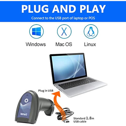 LENVII Handheld 2D Barcode Scanner QR Code Scanner 1D Bar Code Scanner USB Barcode Reader Barcode Scanners for Shop,Store,Supermarket, Warehouse