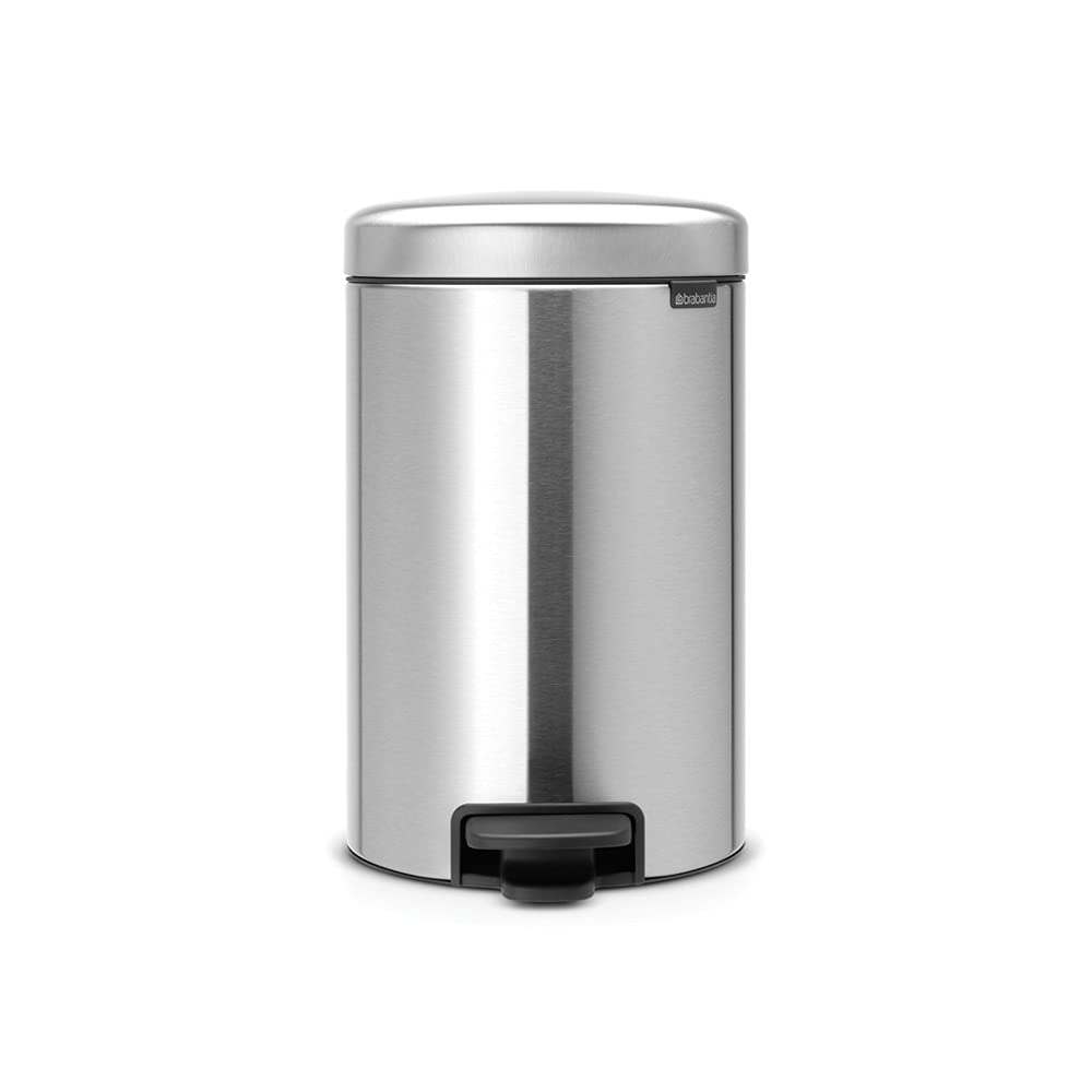 Brabantia NewIcon Pedal Bin 12L (Matt Steel) Soft-Closure Rubbish Waste Bin, Removable Inner Bucket + Free Bin Bags
