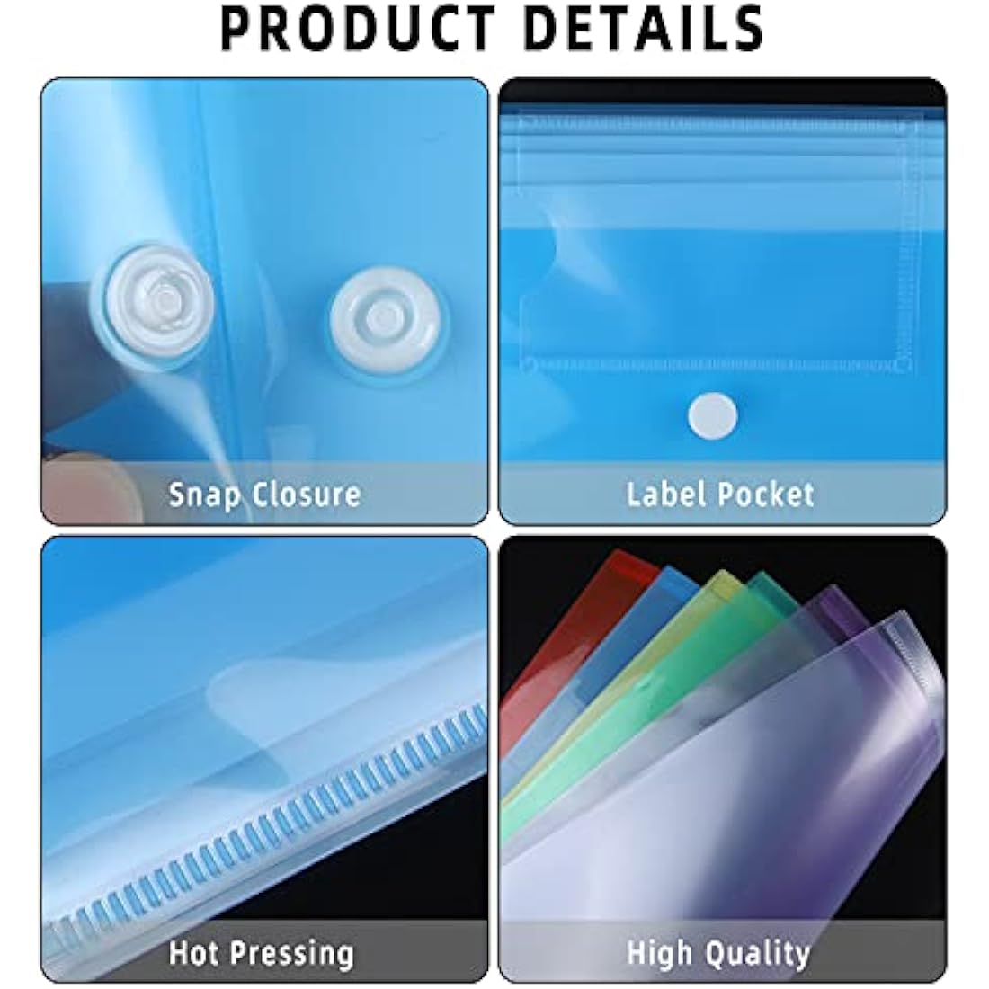 Plastic Wallets - A4 Folders for Paperwork A4 Document Files Folder Plastic Popper Wallets with Pocket, Pack of 6