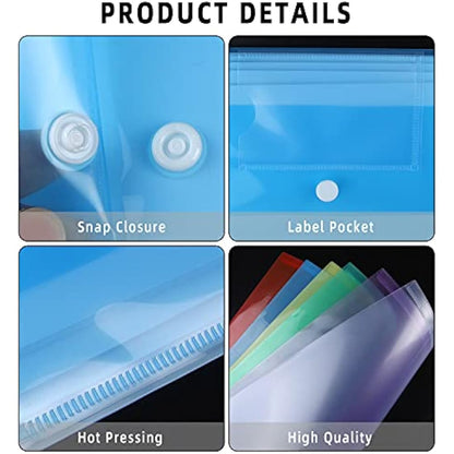 Plastic Wallets - A4 Folders for Paperwork A4 Document Files Folder Plastic Popper Wallets with Pocket, Pack of 6