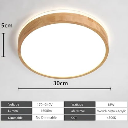 YYUTLUO LED Ceiling Light Wood, Top 360 Glow Round Natural Wooden Lamp | 4500K Natural White, 18W 1600lm | Living Room, Kitchen, Dining Room,