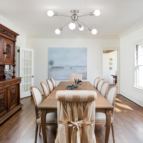 ASHUAQI Sputnik Ceiling Light Chrome Ceiling Lights, 6 Lights Chandeliers Ceiling Light, Mid-Century Modern Chandelier, Industrial Semi Flush Ceiling Lights for Living Room Bedroom Kitchen Hallway