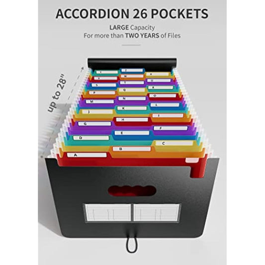 ABC life 26 Pockets Expanding File Folder/Portable Accordion File Organiser A4 Size/Plastic Expandable Filling Box/Accordian Document Coupon Bill Receipt Paperwork Organiser, A-Z Alphabet Colored Tabs