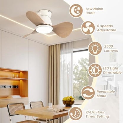 ycwdcz Small Ceiling Fans with Lamps Super Silent DC Ceiling Fans with Lights and Remote 6 Speeds Reversible 3 Blades 3 CCT, Mini Led Ceiling Fan for Small Bedroom Kids Room