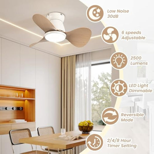 ycwdcz Small Ceiling Fans with Lamps Super Silent DC Ceiling Fans with Lights and Remote 6 Speeds Reversible 3 Blades 3 CCT, Mini Led Ceiling Fan for Small Bedroom Kids Room