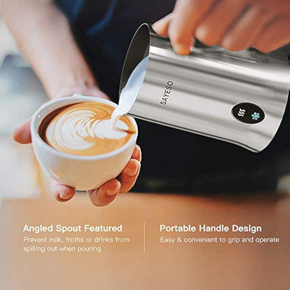Milk Frother, SAYESO Electric Milk Frother and Warmer with Hot Cold Functionality, Stainless Steel Foam Maker, Automatic Shut-Off Milk Steamer for Coffee, Latte, Cappuccino and Macchiato (Silver)