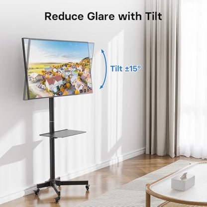 BONTEC Mobile TV Stand on Wheels for 23-60 inch Plasma/LCD/LED TVs, Portable TV Stand with Tray, Height adjustable Home Display Rolling TV Cart Trolly, Max. VESA 400x400mm, up to 40kg