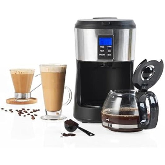 Salter EK4368 Bean to Jug Coffee Machine – Electric Coffee Grinder, 750ml Filter Coffee Maker with Reusable Filter, Digital Display with Programmable Timer, Keep Warm and Auto-Shut Off Function, Black
