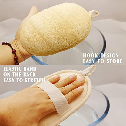 Natural Loofah Sponge Exfoliating Body Scrubber (3 Pack),Made with Eco-Friendly and Biodegradable Shower Luffa Sponge, Loofah for Women and Men, Beige…