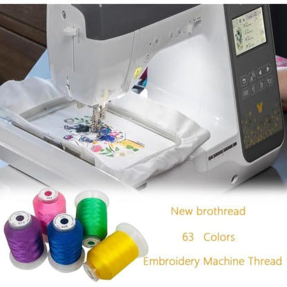 New brothreads 63 Brother Colors 100% Polyester Machine Embroidery Thread Kit 500m - Compatible for Home-Based Embroidery Sewing Machine