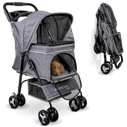 Mobiclinic® Pets Foldable Dog Pram, Up to 15 kg, Ideal for Small Dogs, Pet Stroller, Zuma, Wheels with 360° Brakes, XXL Basket, 3 Windows with Zip and Mosquito Net, Cup Holder