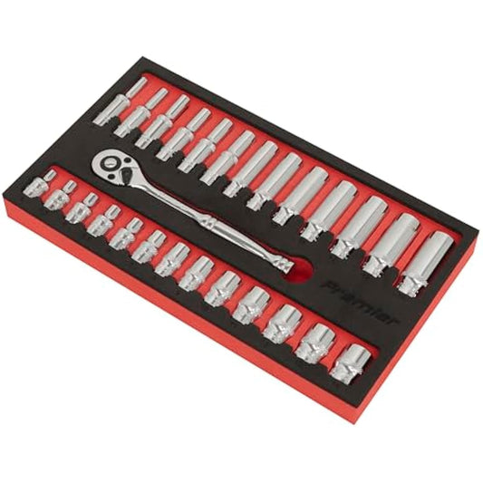 Sealey AK66721 27pc 1/4"Sq Drive Ratchet Wrench & Socket Set