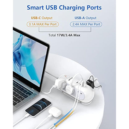 Mscien 5M Extension Lead with USB Slots, 6 Way Sockets 5 USB(1 USB- C and 4 USB-A Port) with 5 Metres Extension cord, 3250W Overload Protection, Security Surge Protection Plug Extension Socket