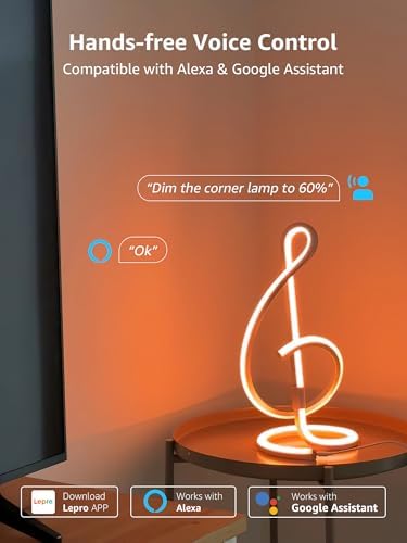 Lepro TB2 AI Table Lamp, Smart LED Lamp with Music Sync, AI Lighting Design Assistant, Colour Changing Smart Table Lamp, Voice Cotrol, Works with Alexa & Google Assistant, Bluetooth & 2.4GHz WiFi
