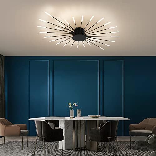 minifair Modern LED Ceiling Light,28 Heads Black Flush Mount Ceiling Lamp Acrylic Lampshade Chandelier, for Children's Room, Bedroom, Living Room, 4000K Neutral Flower Shape Light