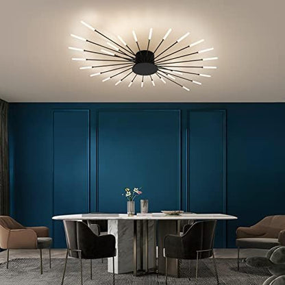 minifair Modern LED Ceiling Light,28 Heads Black Flush Mount Ceiling Lamp Acrylic Lampshade Chandelier, for Children's Room, Bedroom, Living Room, 4000K Neutral Flower Shape Light