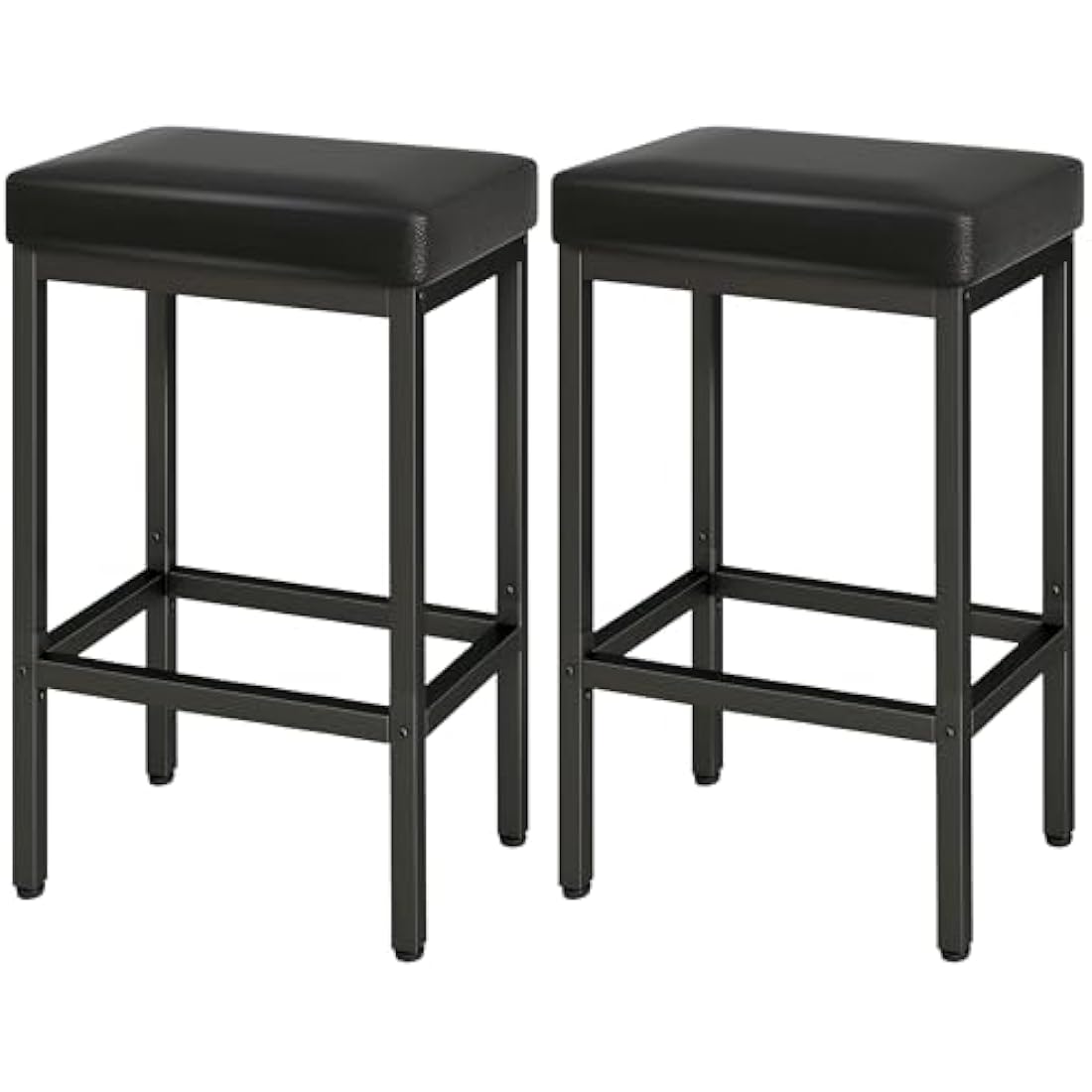 YMYNY Bar Stools, 66 cm Bar Stools Set of 2, Black Breakfast Bar Stools, PU Leather Barstools, Bar Stool Chair with 6 cm Thick Cushion and Metal Base for Kitchen Counter, Island Counter, Pub, HBS513B