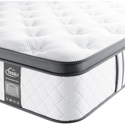 TeQsli 3FT Single Mattress 10 Inch Gel Memory Foam Pocket Spring Hybrid Mattress Medium Firm Orthopedic - Edge Support & OEKO-TEX Certified in a Box 90x190x25cm