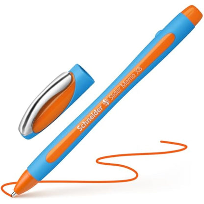 Schneider Slider Memo 150206 Ballpoint Pen XB Nib, Blue Barrel / Orange Ink (Pack of 10)