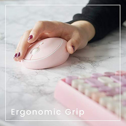 Perixx PERIDUO-713 Wireless 2.4 GHz Cute Keyboard and Mouse Combo, Retro Round Key Caps, UK Layout, Pastel Pink