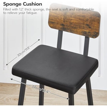 HOOBRO Bar Stools Set of 2, PU Upholstered Breakfast Bar Stools, Industrial Barstools with Backrest and Footrests, Bar Chairs for Kitchen, Dining Room, Bar, Rustic Brown and Black EBF84RBY01G2