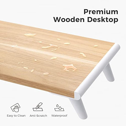 loukin Monitor Stand Riser for Desk, 22.4" x 8.3" Larger Computer Stand for Laptop, PC, Printer, Sturdy Desktop Computer Shelf with Non-Skid Rubber, Home Office, Natural