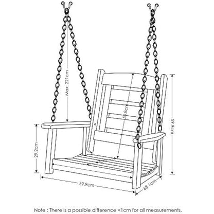 Furinno Tioman Hardwood Single Hanging Porch Swing with Chain, Natural