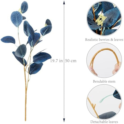 UXORSN 6PCS Artificial Eucalyptus Stems Leaves Blue Faux Eucalyptus Plant Spray Greenery Stem Branches with Seeds Silver Dollar Foliage for Wedding Vase Flower Arrangement Party Decor