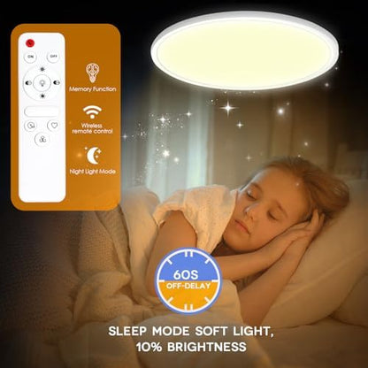 Yexati Bathroom Light 24W 3200LM 30cm Dimmable with Remote Control 6500K-3000K, IP54 LED Bathroom Light Ultra Thin Flush Ceiling Light Round for Kitchen Toilet Porch Bedroom Utility Room White 4 Pack