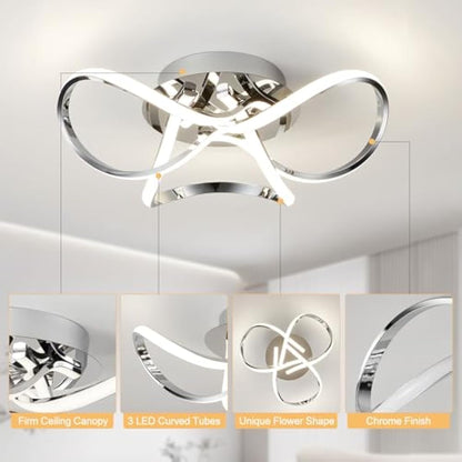 AUROLITE AL1016D Contemporary LED Chrome Semi Flush Ceiling Light, 36W 2200LM, Dimmable, 4000K Cool White, Modern Swirl Design, Ideal for Lounge, Living Room and Bedroom, 36 W